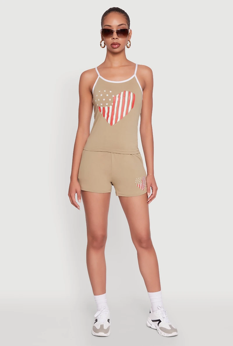 Womens American Flag Heart Graphic Cami, Beige, Size XL