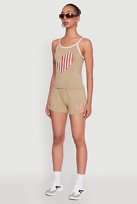Womens American Flag Heart Graphic Cami, Beige, Size XL