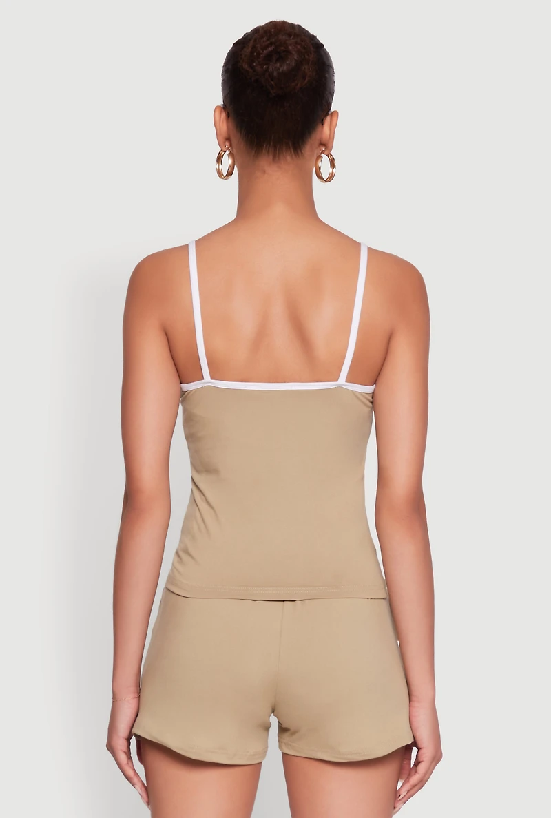Womens American Flag Heart Graphic Cami, Beige, Size XL