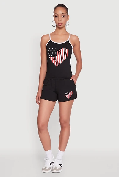 Womens High Waisted American Flag Heart Graphic Shorts,