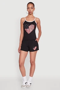 Womens High Waisted American Flag Heart Graphic Shorts,