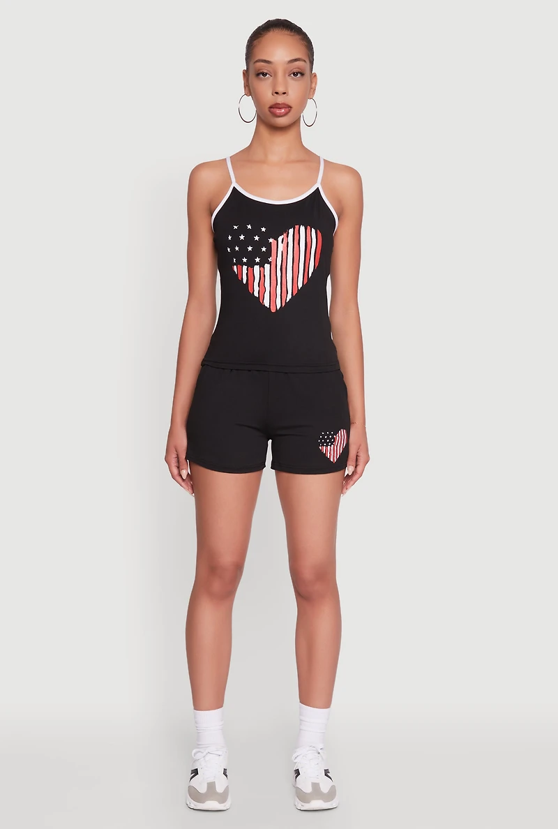 High Waisted American Flag Heart Graphic Shorts