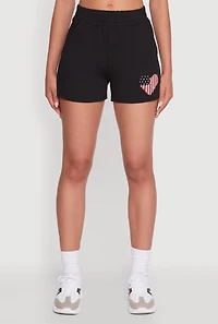 Womens High Waisted American Flag Heart Graphic Shorts,
