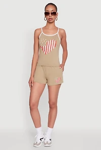 Womens High Waisted American Flag Heart Graphic Shorts, Khaki, Size L