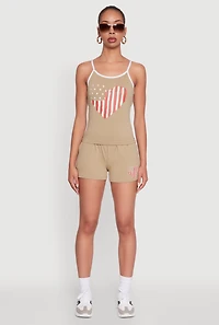 Womens High Waisted American Flag Heart Graphic Shorts, Khaki, Size L