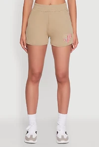 Womens High Waisted American Flag Heart Graphic Shorts, Khaki, Size L