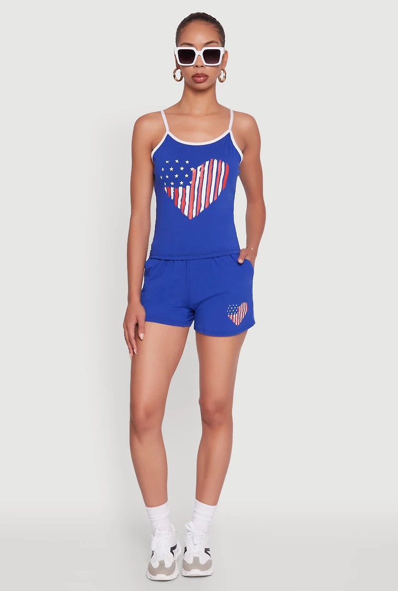 Womens High Waisted American Flag Heart Graphic Shorts,