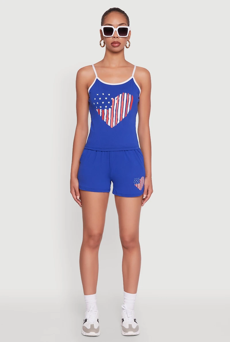 Womens High Waisted American Flag Heart Graphic Shorts,