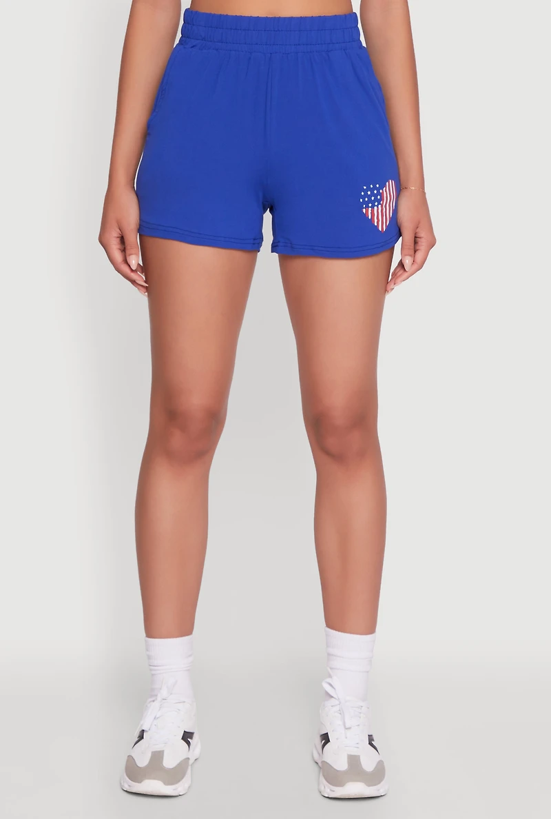 Womens High Waisted American Flag Heart Graphic Shorts,