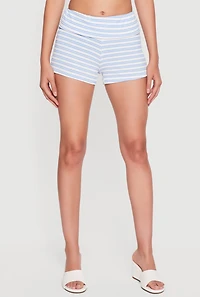 Striped Ribbed Knit Fold Over Shorts