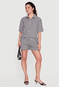 Gingham Button Front Short Sleeve Shirt