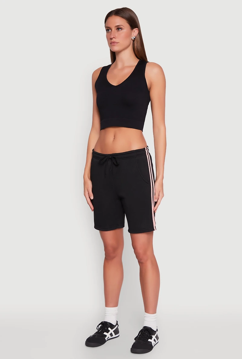 Womens Varsity Stripe Sweatshorts, Black, Size M