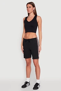 Womens Varsity Stripe Sweatshorts, Black, Size M