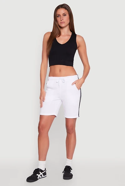 Womens Varsity Stripe Sweatshorts, White,