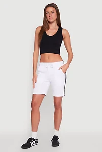 Womens Varsity Stripe Sweatshorts, White,