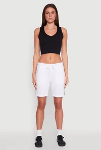 Womens Varsity Stripe Sweatshorts, White,