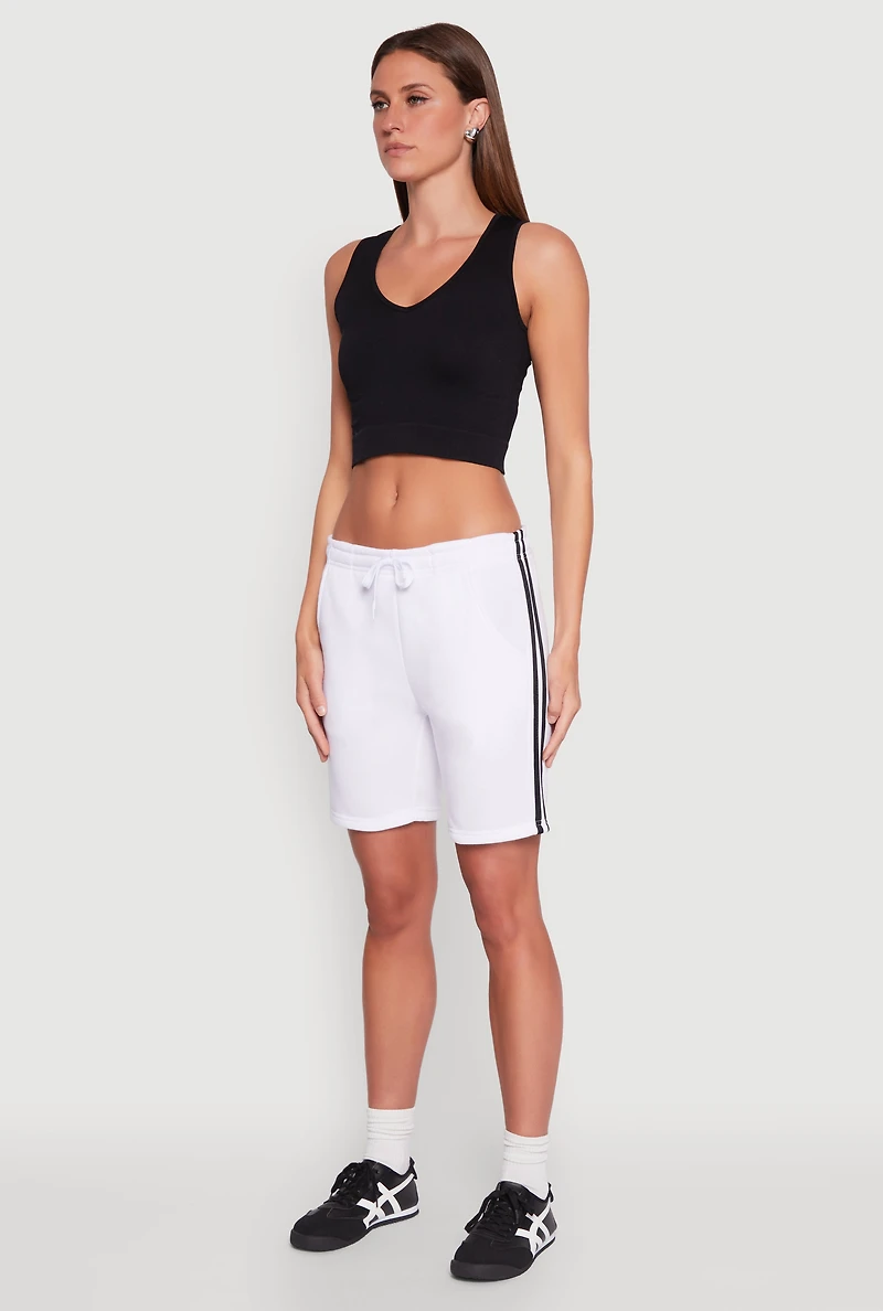 Womens Varsity Stripe Sweatshorts, White,