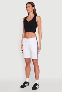 Womens Varsity Stripe Sweatshorts, White,