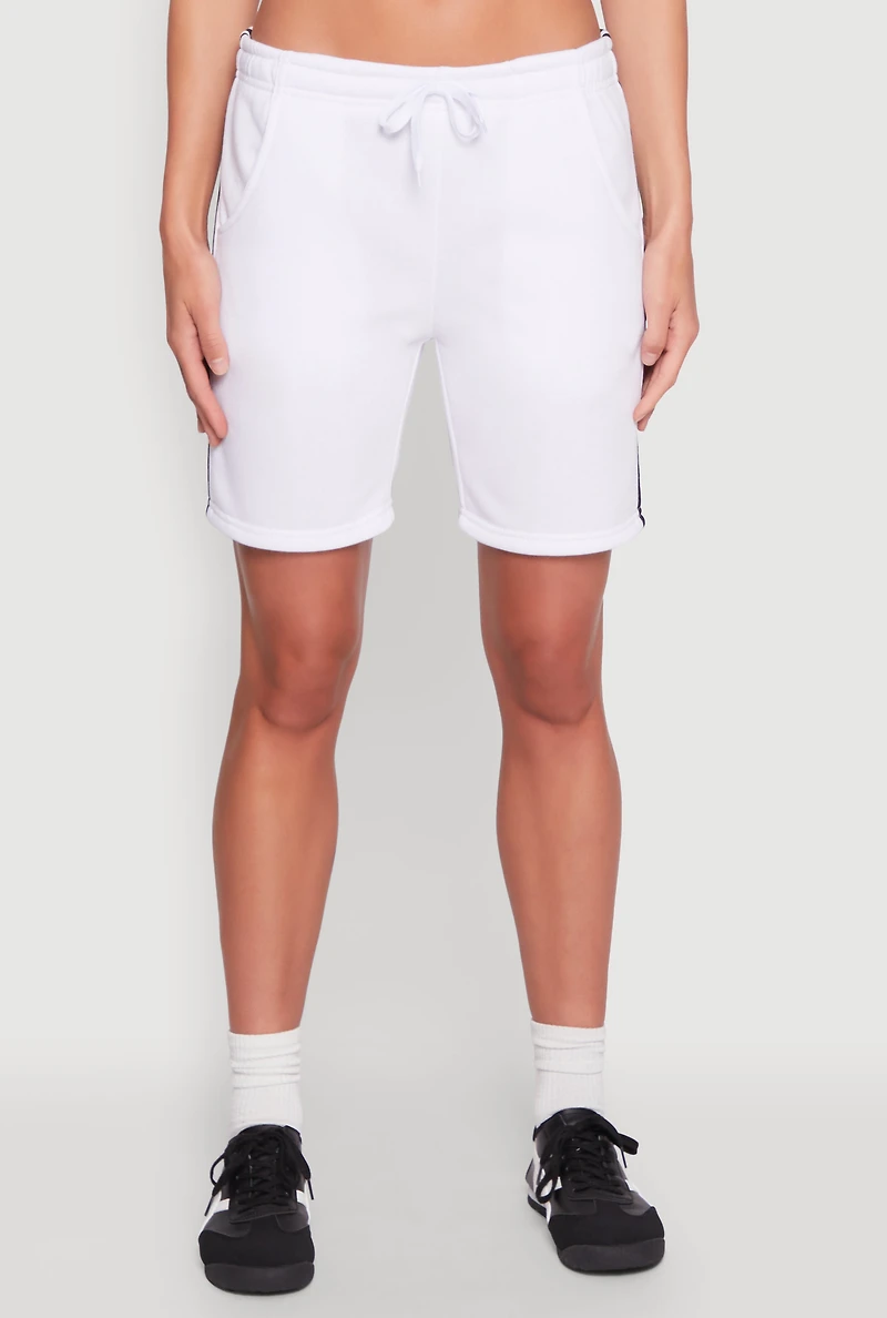 Womens Varsity Stripe Sweatshorts, White,