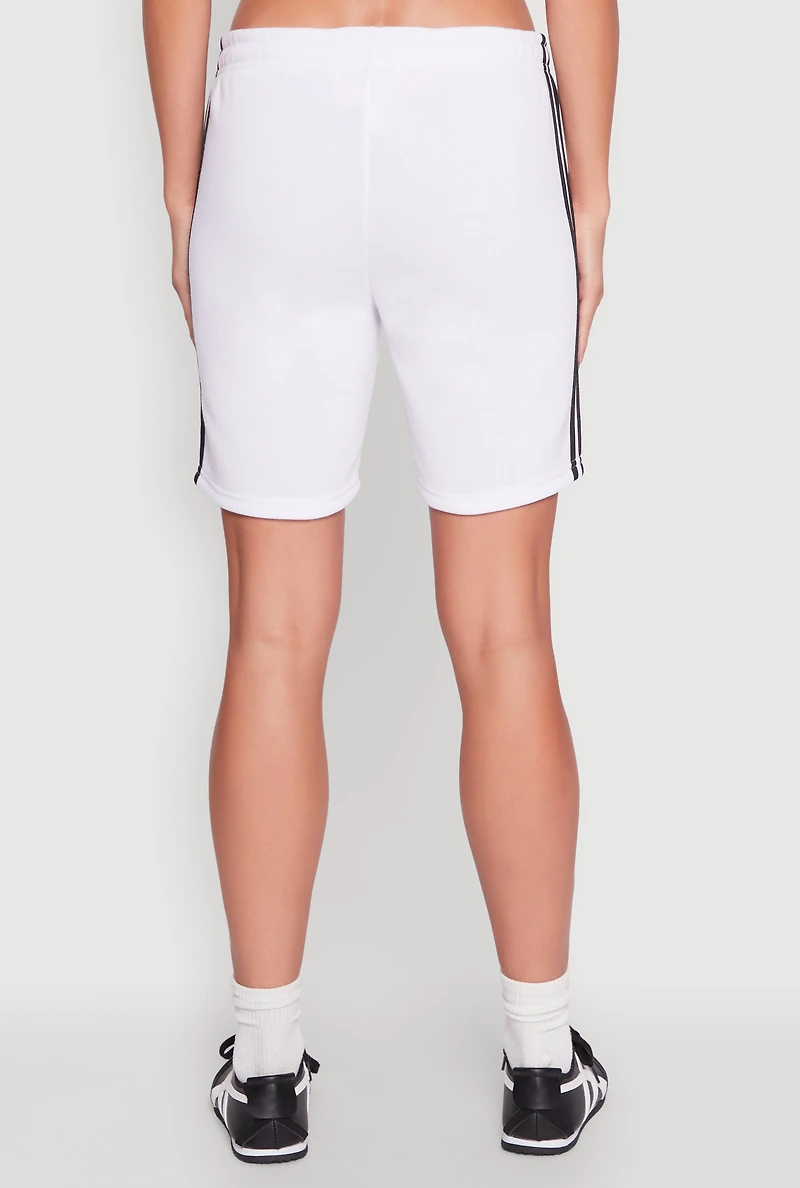Womens Varsity Stripe Sweatshorts, White,