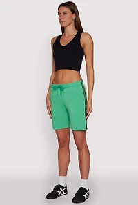 Womens Varsity Stripe Sweatshorts, Green, Size L