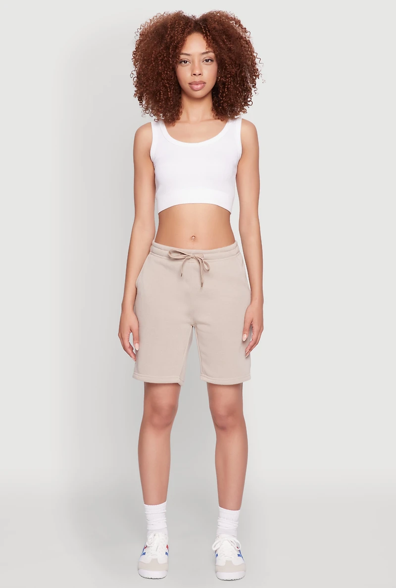 Womens Drawstring Waist Sweatshorts, Beige, Size M
