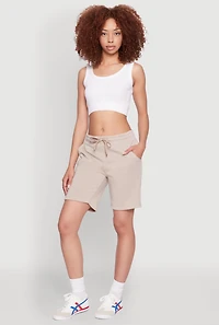 Womens Drawstring Waist Sweatshorts, Beige, Size M