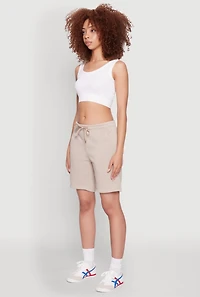 Womens Drawstring Waist Sweatshorts, Beige, Size M