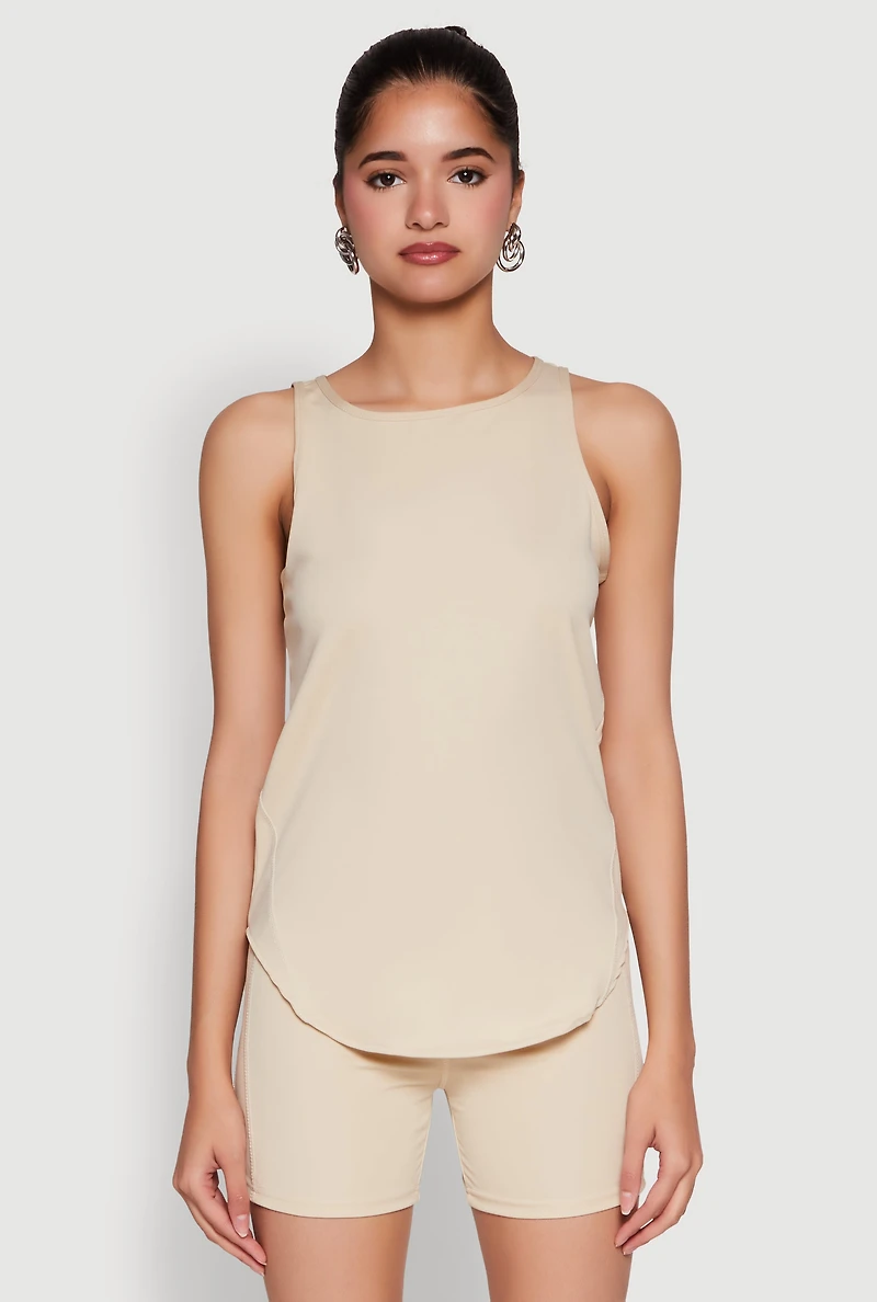 Womens Stylish Mesh Detail High Neck Sleeveless Tank Top,