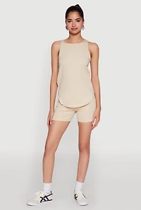 Womens Stylish Mesh Detail High Neck Sleeveless Tank Top,