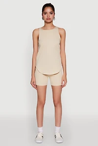 Womens Stylish Mesh Detail High Neck Sleeveless Tank Top,