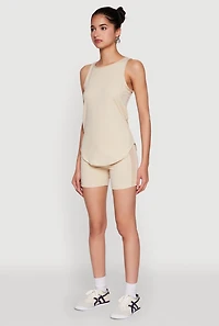 Womens Stylish Mesh Detail High Neck Sleeveless Tank Top,