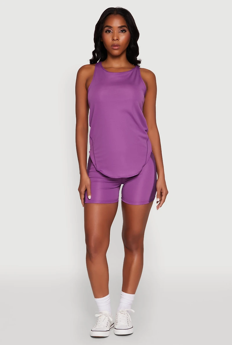 Womens Stylish Mesh Detail High Neck Sleeveless Tank Top, Purple, Size S