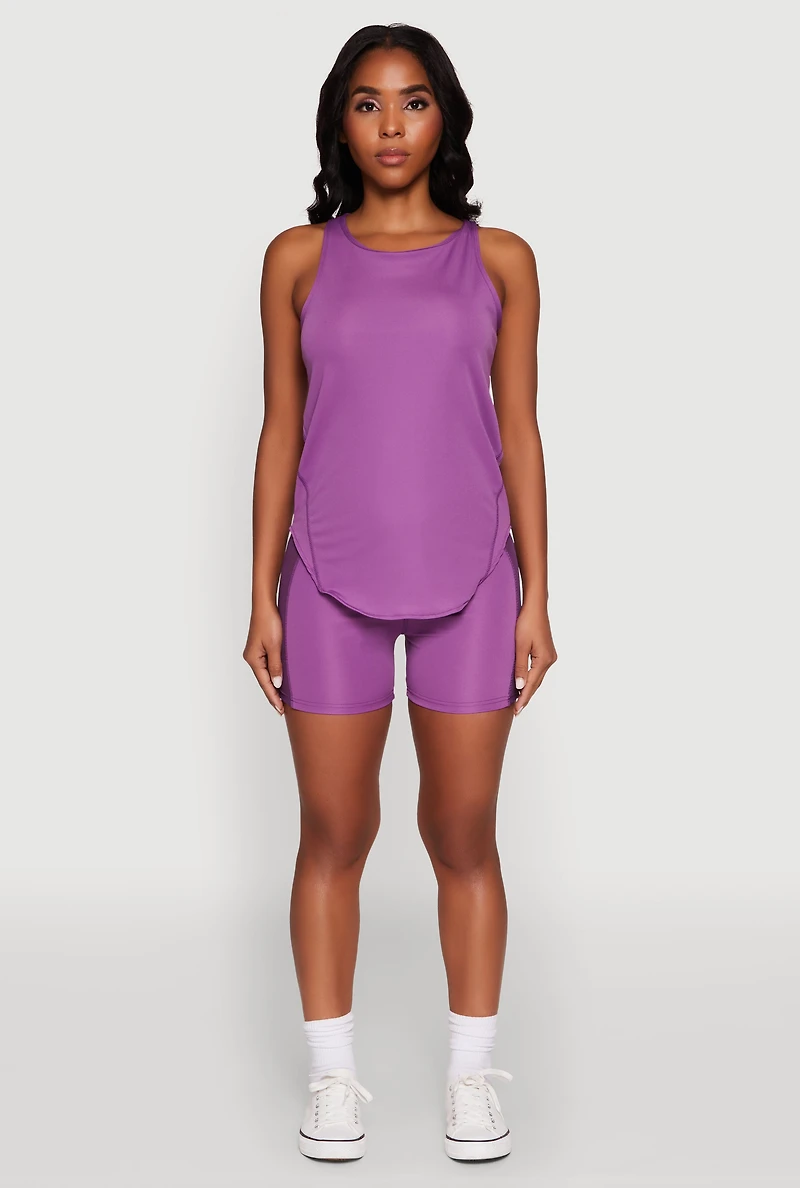 Womens Stylish Mesh Detail High Neck Sleeveless Tank Top, Purple, Size S
