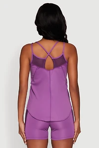 Womens Stylish Mesh Detail High Neck Sleeveless Tank Top,