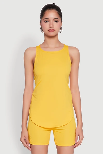 Womens Stylish Mesh Detail High Neck Sleeveless Tank Top, Yellow, Size S