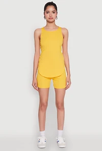 Womens Stylish Mesh Detail High Neck Sleeveless Tank Top, Yellow, Size S