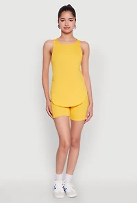 Womens Stylish Mesh Detail High Neck Sleeveless Tank Top, Yellow, Size S