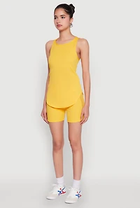 Womens Stylish Mesh Detail High Neck Sleeveless Tank Top, Yellow, Size S