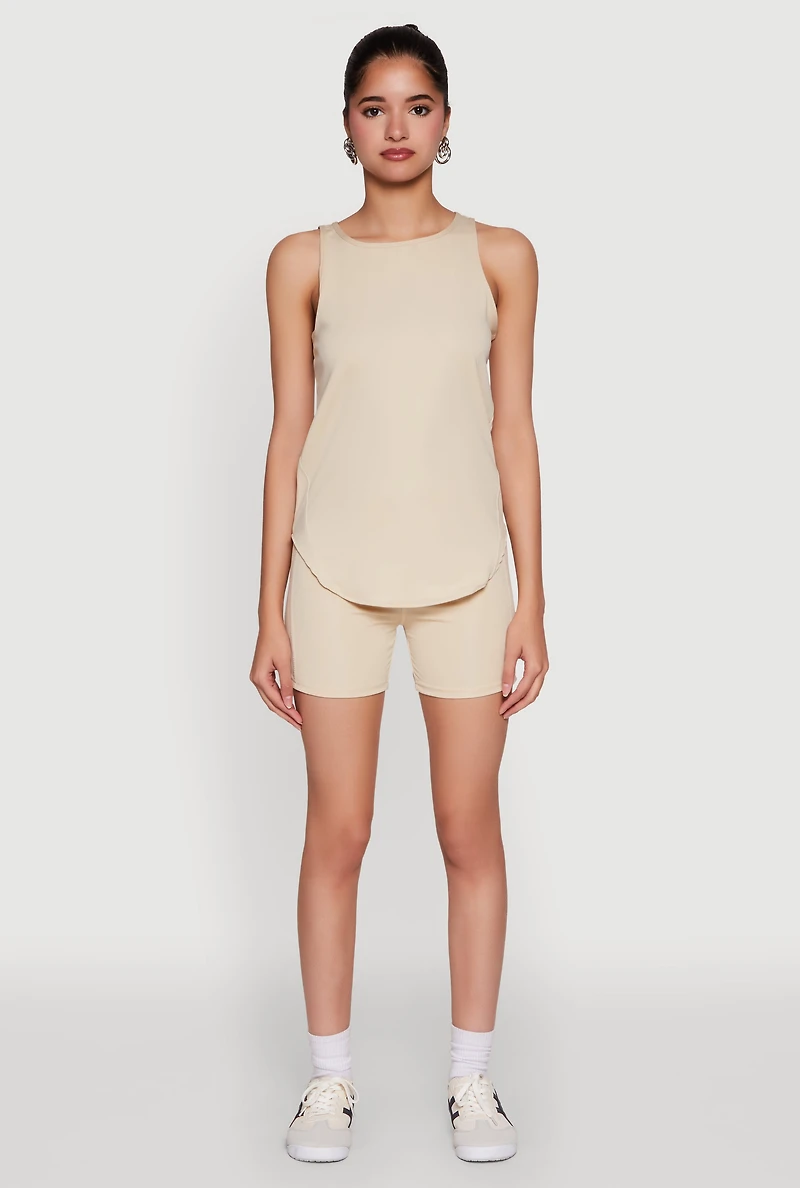 Womens Stylish Mesh Detail High Waisted Bike Shorts, Khaki, Size S