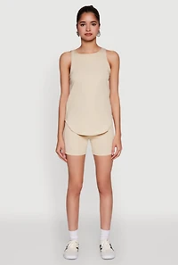 Womens Stylish Mesh Detail High Waisted Bike Shorts, Khaki, Size S