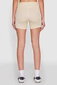 Womens Stylish Mesh Detail High Waisted Bike Shorts, Khaki, Size S