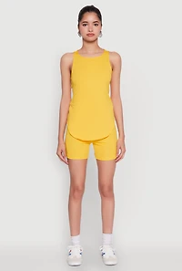Womens Stylish Mesh Detail High Waisted Bike Shorts, Yellow, Size M