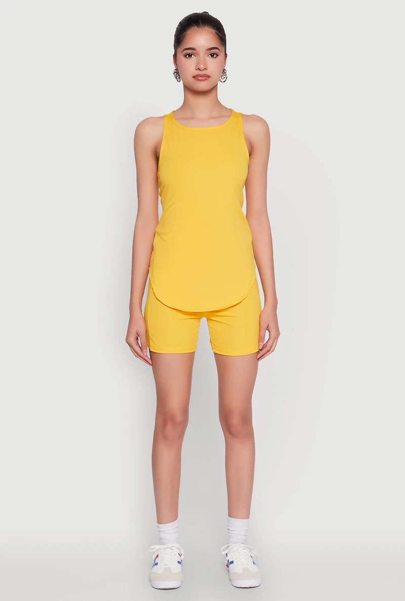 Womens Stylish Mesh Detail High Waisted Bike Shorts, Yellow,