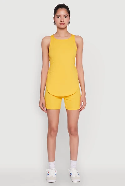 Womens Stylish Mesh Detail High Waisted Bike Shorts, Yellow,