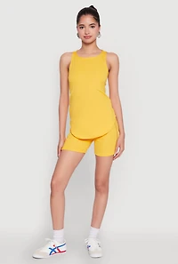 Womens Stylish Mesh Detail High Waisted Bike Shorts, Yellow, Size M