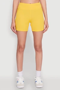 Womens Stylish Mesh Detail High Waisted Bike Shorts, Yellow,