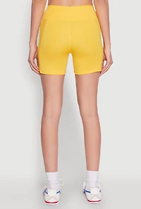 Womens Stylish Mesh Detail High Waisted Bike Shorts, Yellow, Size M