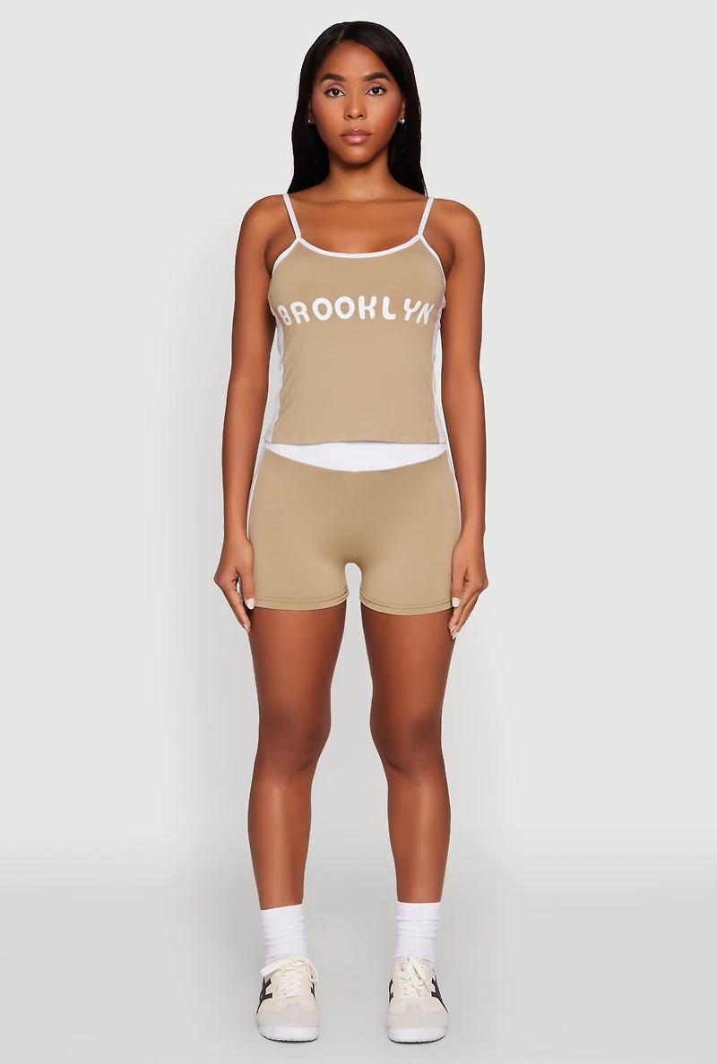 Womens Contrast Trim Brooklyn Graphic Cami, Beige, Size L