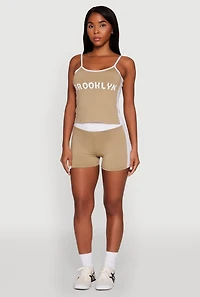 Womens Contrast Trim Brooklyn Graphic Cami, Beige, Size L